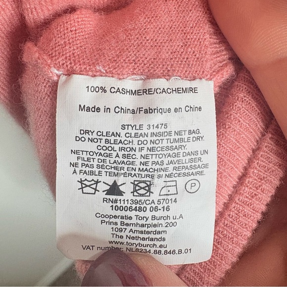Tory Burch Gemini Link Cashmere Sweater Peach Keyhole Gold Hardware Size Small - Picture 6 of 7
